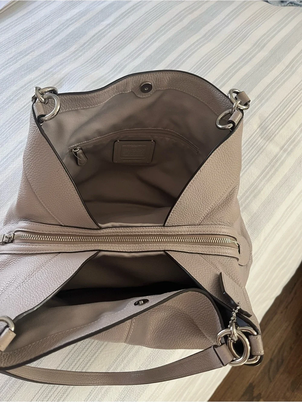 COACH Pebbled Leather Shoulder Bag in Birch Grey
